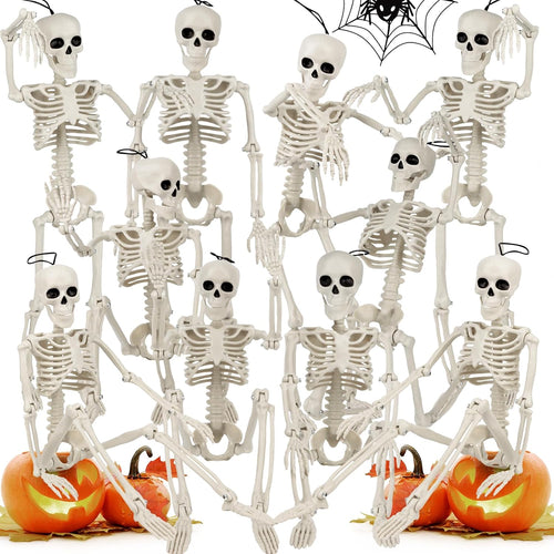 6 Pack Halloween Skeleton Decorations Outdoor: 16" Full Body Skeleton With Movable Posable Joints - Spooky Halloween Props for Yard, Garden, Lawn, Haunted House, Graveyard Decor
