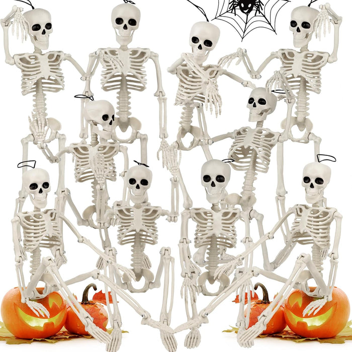 6 Pack Halloween Skeleton Decorations Outdoor: 16" Full Body Skeleton With Movable Posable Joints - Spooky Halloween Props for Yard, Garden, Lawn, Haunted House, Graveyard Decor