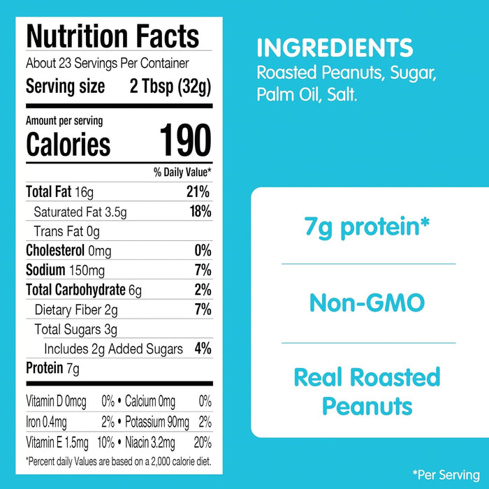 SKIPPY Natural Peanut Butter Creamy Spread, 26.5 oz Jar (Pack of 2)