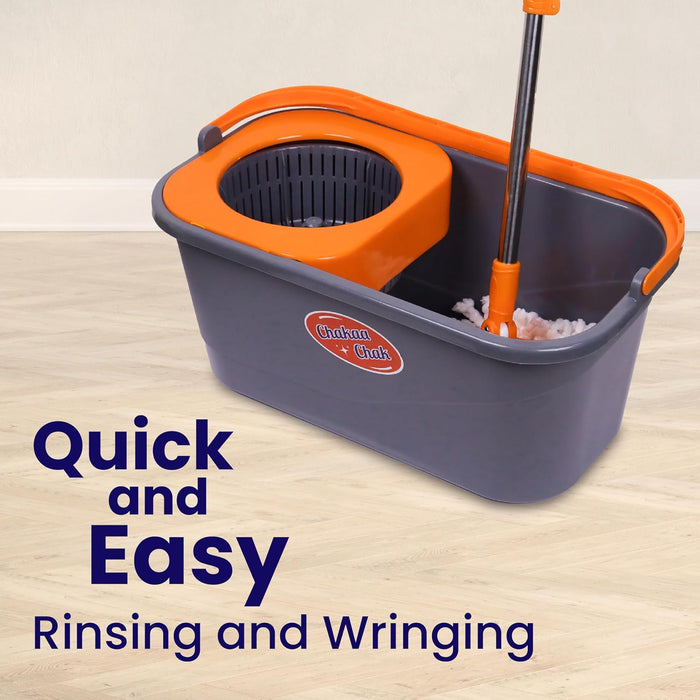 Chakaachak ECO Spin Bucket Mop | 360° Mopping Set with 4 Wheels | Easy Move Cleaning Mop with Bucket | Floor Cleaning Pocha for Home | Bathroom | Office | Durable & Lightweight Mop Set