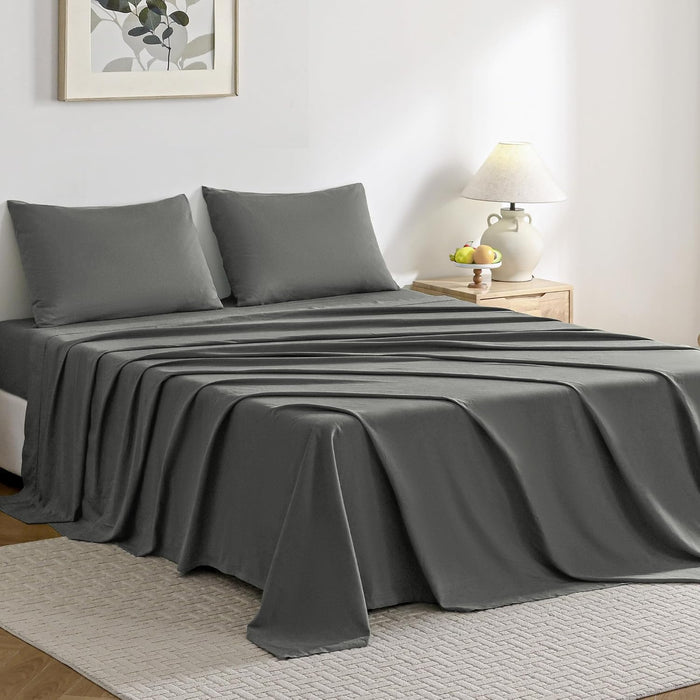 JELLYMONI Sheet Set King Size 4pcs Cotton Cream White Easy-Fit 16 Inch Deep Pocket 100% Washed Cotton Soft Breathable (1 Fitted Sheet, 1 Flat Sheet, 2 Pillowcases)