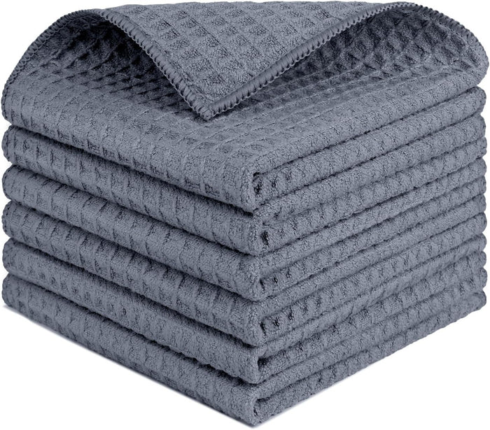 HOMEXCEL Waffle Weave Microfiber Cleaning Cloth, 6 Pack Highly Absorbent Cleaning Rag for Household, Reusable Kitchen Towels, Scratch-Free Barista Towels, 12 x 12 Inches, Brown