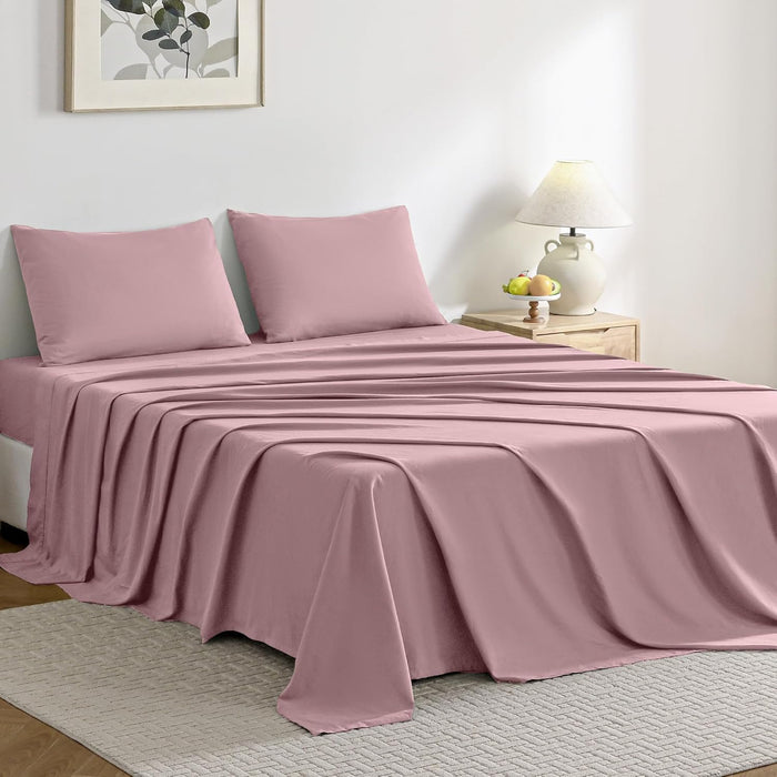 JELLYMONI Sheet Set King Size 4pcs Cotton Cream White Easy-Fit 16 Inch Deep Pocket 100% Washed Cotton Soft Breathable (1 Fitted Sheet, 1 Flat Sheet, 2 Pillowcases)
