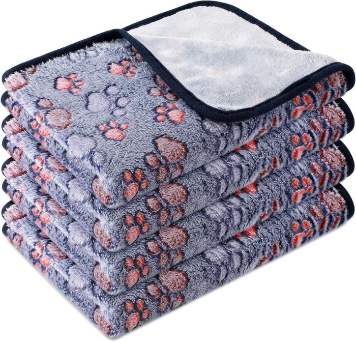 Tatuo 4 Pcs Dog Blanket for Pet Puppy Teething Toys Paw Print Fleece Blanket for Pet Cat Soft Warm Sleep Mat Guinea Pig Cage Mat(Small(24 x 16 Inch),White, Coffee, Pink, Purple)