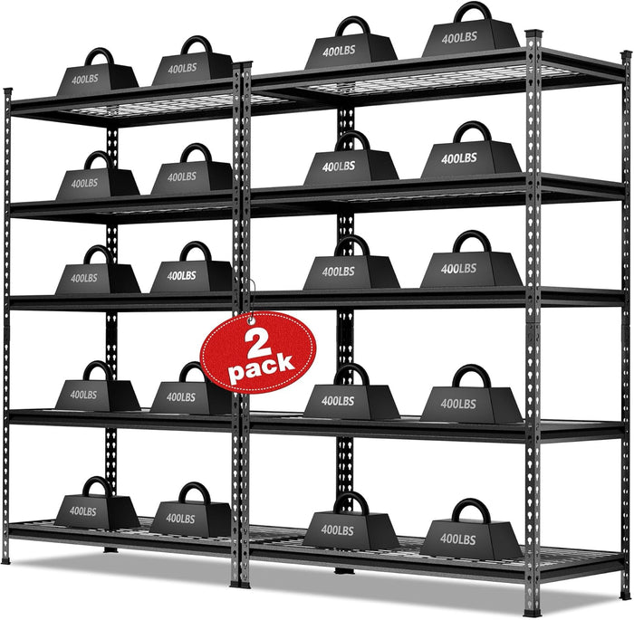 WORKPRO 5-Tier Metal Storage Shelving Unit, 48”W x 24”D x 72”H, Adjustable Storage Rack Heavy Duty Shelf, 4000 lbs Load Capacity (Total), for Garage, Kitchen, Bathroom, Warehouse, Black/Sliver