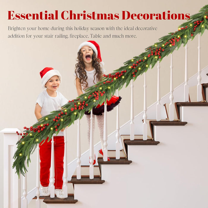 Christmas Norfolk Pine Garland,Real Touch Faux Winter Greenery Garland with Light for Stairs Table Fireplace Backdrop Wall,Christmas Holiday Seasonal Winter Decor (6ft)