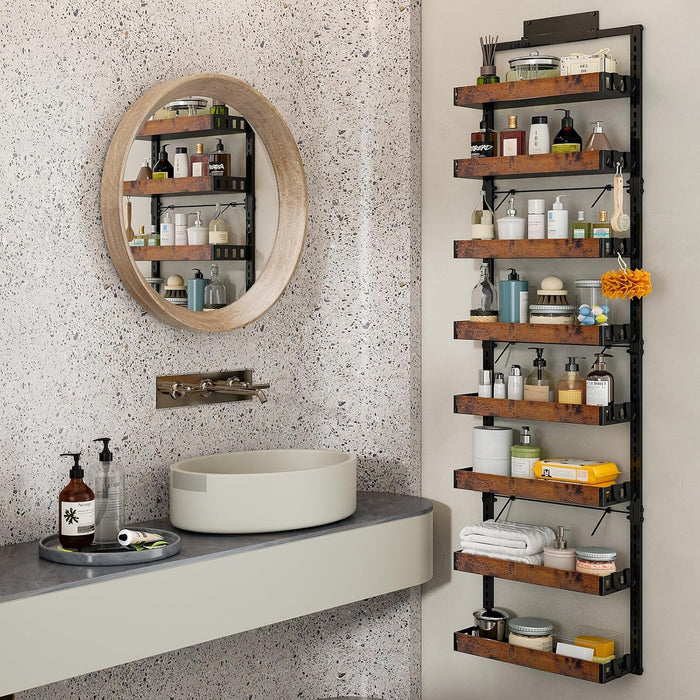 bukfen Over the Door Pantry Organizer, 8-Tier Adjustable Wooden Basket Kitchen Pantry Door Organization and Storage,2 in 1 Wall Mount or Hanging Heavy-Duty Metal Hanging Kitchen Spice Rack,1 Pack