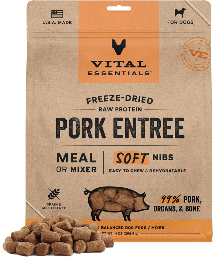 Vital Essentials Freeze-Dried Raw Beef Meal or Mixer Dog Food Soft Nibs | 98% Beef, Organs & Bone | 14 oz