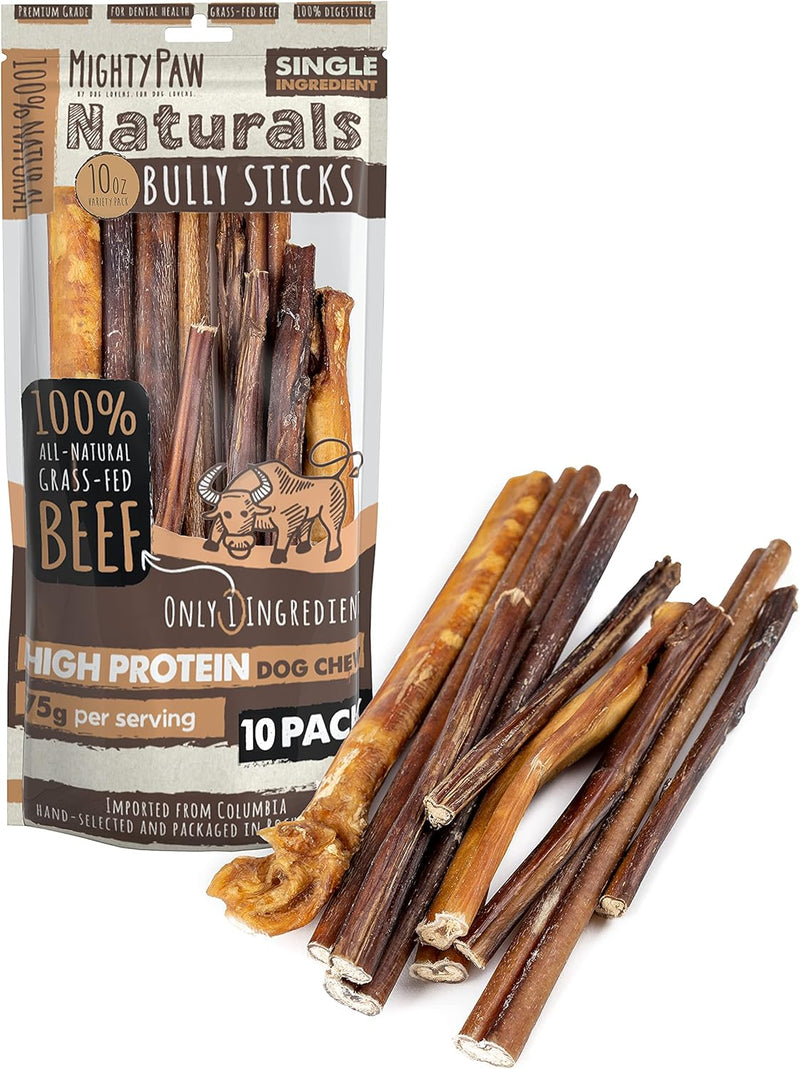 Mighty Paw Long Lasting 12" Bully Sticks for Dogs - All Natural Grass Fed Beef Chews. Lower Odor Dog Bully Sticks for Large Dogs, Medium and Small Breeds. Single Ingredient Treats