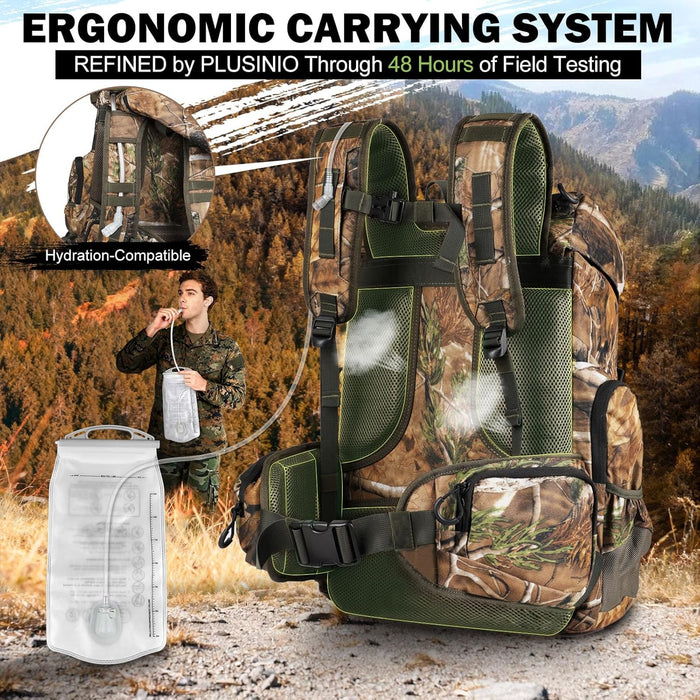 PLUSINNO Hunting Backpack for Hunting Essentials, 45L Waterproof Hunting Gear with Rain Cover, & Padded Scabbard Carry System For Deer Hunt Accessories, Hunt Gift For Men