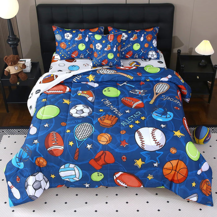 JQinHome Twin Baseball and Fire Comforter Sets for Boys,6 Piece Bed in A Bag 3D Sport Themed Bedding -All Season Soft Microfiber Bedding Sets with Pillowcase, Flat Sheet, Fitted Sheet,Cushion Cover