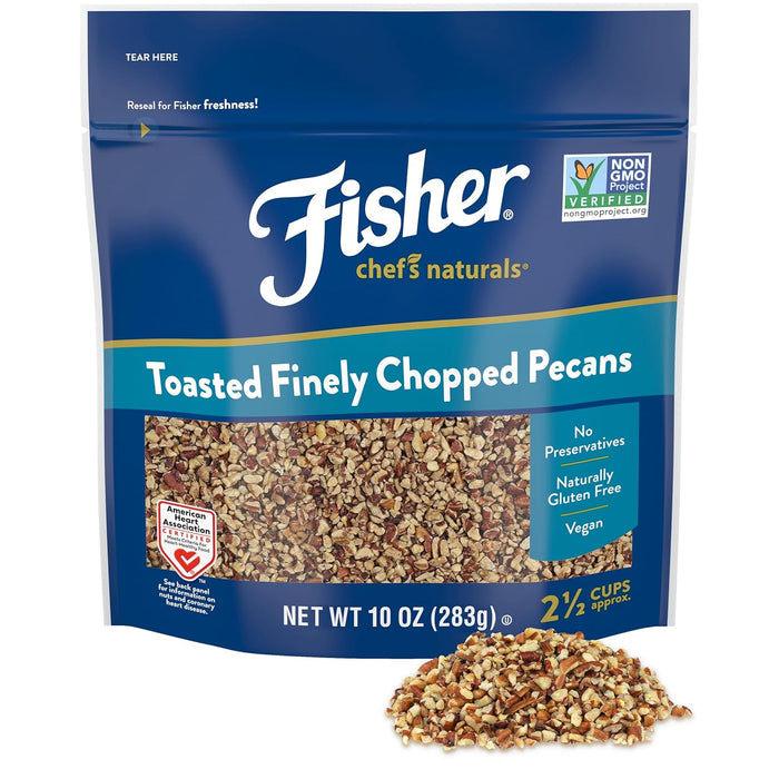 Fisher Chef's Naturals Honey Roasted Chopped Pecans 10oz Resealable Bag, Unsalted Raw Nuts for Cooking, Baking & Snacking, Vegan Protein, Keto Snack, Gluten Free