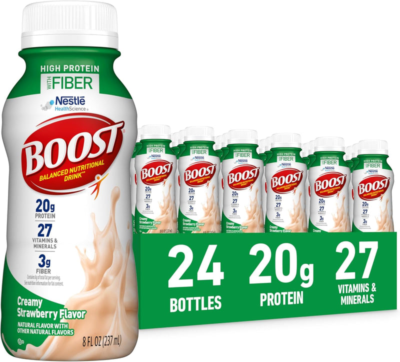 BOOST High Protein with Fiber Ready to Drink Complete Nutritional Drink, Very Vanilla, 8 fl oz Bottle, 24 Pack