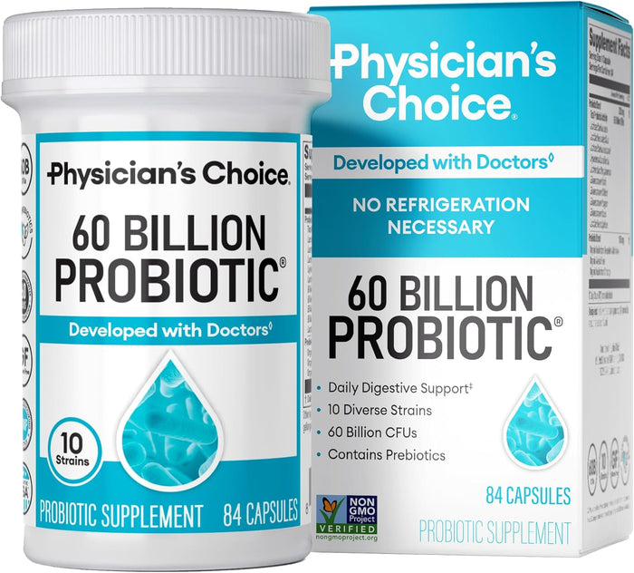 Physician's Choice Probiotics 60 Billion CFU - 10 Strains + Organic Prebiotics - Immune, Digestive & Gut Health - Supports Occasional Constipation, Diarrhea, Gas & Bloating - for Women & Men - 30ct