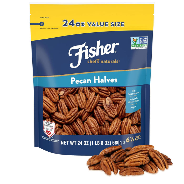 Fisher Chef's Naturals Honey Roasted Chopped Pecans 10oz Resealable Bag, Unsalted Raw Nuts for Cooking, Baking & Snacking, Vegan Protein, Keto Snack, Gluten Free