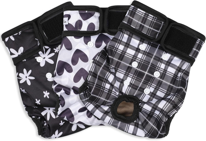 Female Dog Diapers 5Pcs - Premium Reusable Diapers for Doggie in Heat - Highly Absorbent Dog Diapers Female for Pet Incontinence with Adjustable Snaps, Black, L