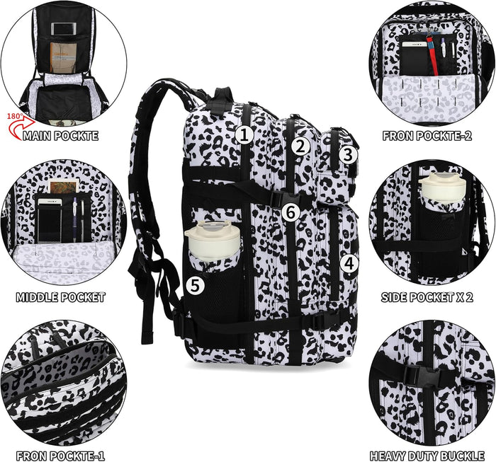25L Tactical Backpack Small Military Tactical Backpack Molle Bag Heavy Duty Assault Pack for Work Gym Outdoors (Leopard)