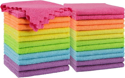 Orighty Microfiber Cleaning Cloth 24 Pack, Highly Absorbent Cleaning Supplies, Lint Free Cloths for Multiple-use, Powerful Clean Rags for House, Kitchen, Car Care (Multi-Color) 11.5 x11.5 inch