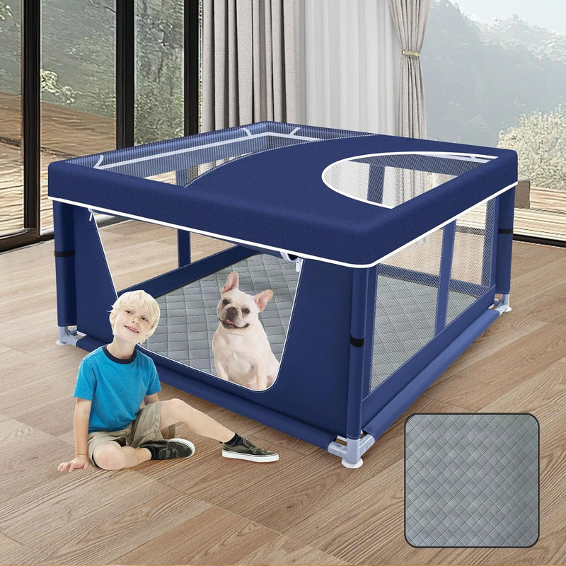 42x42x25.6 Inches Puppy Playpen with Gate, Dog Playpen for Puppies or Small Dogs, DogFence Pet Playpen for Indoor & Outdoor, Sturdy Safety DogPen with Thickened Fabric, High-Strength Nylon Wire Mesh