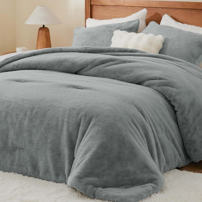 BEDELITE Faux Fur Fleece Queen Comforter Set - Fluffy & Warm Cream White Comforter Queen Size，Ultra Soft and Cozy Winter Bedding Set,Fuzzy Thick Bed Set,1 Comforter and 2 Pillowcases