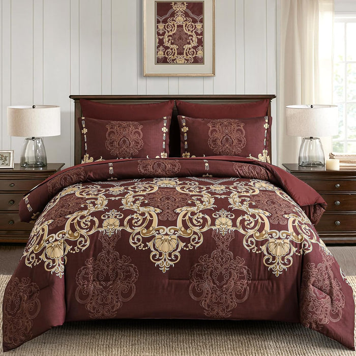 Mybedsoul King Size comforter set, 7 Pieces Boho Bed in a Bag for King Bed, Black Damask Comforter Set with Sheet, Pillowcases & Shams, Soft Microfiber Lightweight Bedding Set for All Season(90"x104")