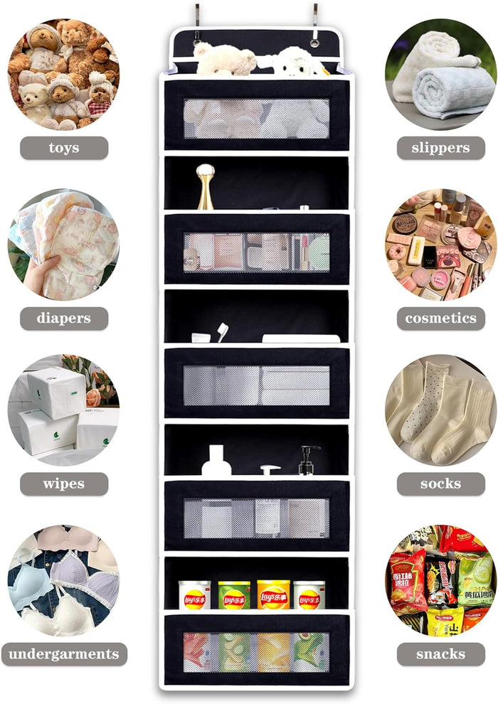 Over Door Hanging Storage Organizer, 5 Large Pockets, 10 Mesh Pockets,Black, 44 lbs Capacity (Black)