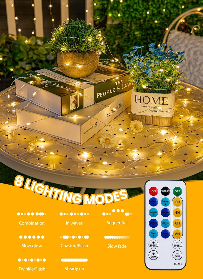 Minetom Fairy Lights with Remote, 66 Feet 200 Led Firefly String Lights Plug in for Bedroom Home Wall Ceiling Christmas Tree Wreath Craft Wedding Party Indoor Outdoor Decoration, Warm White