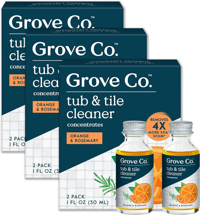 Grove Co. Tub and Tile Cleaner Refill Concentrate (2 x 1 Fl Oz) + 1 x Reusable Glass Spray Bottle (16 Oz) Plant-Based Cleaning Supplies Bundle, No Plastic Waste, Lavender & Thyme Scent