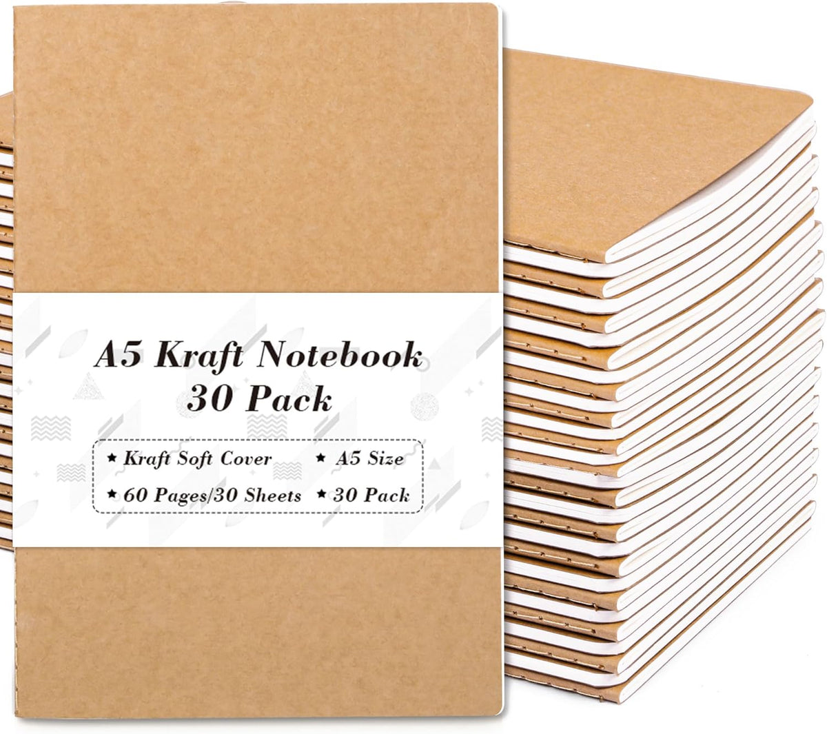 feela 8 Pack A5 Kraft Notebooks, 60 Lined Blank Pages Travel Journal Bulk, Soft Cover Notebooks for Women Girls Students, Making Plans Writing Memos Office School Supplies, 8.3 X 5.5 in