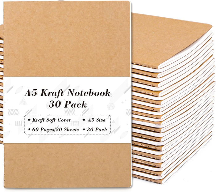 feela 8 Pack A5 Kraft Notebooks, 60 Lined Blank Pages Travel Journal Bulk, Soft Cover Notebooks for Women Girls Students, Making Plans Writing Memos Office School Supplies, 8.3 X 5.5 in