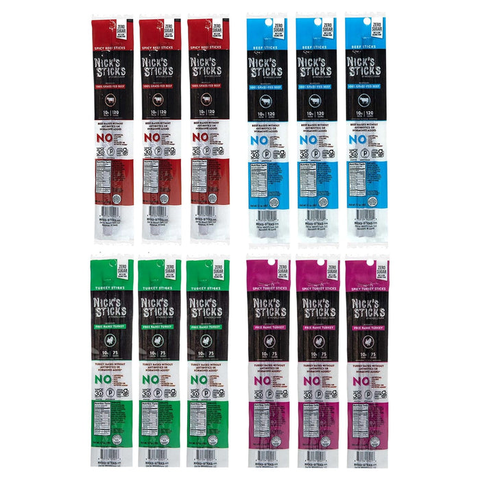 Nick's Sticks Clean & Balanced Free Range Turkey Snack Sticks | Made in the USA | Gluten Free | Paleo, Keto, Whole30 Approved | No Soy, Antibiotics or Hormones (12 – 1.7oz. Packs of 2 Sticks)