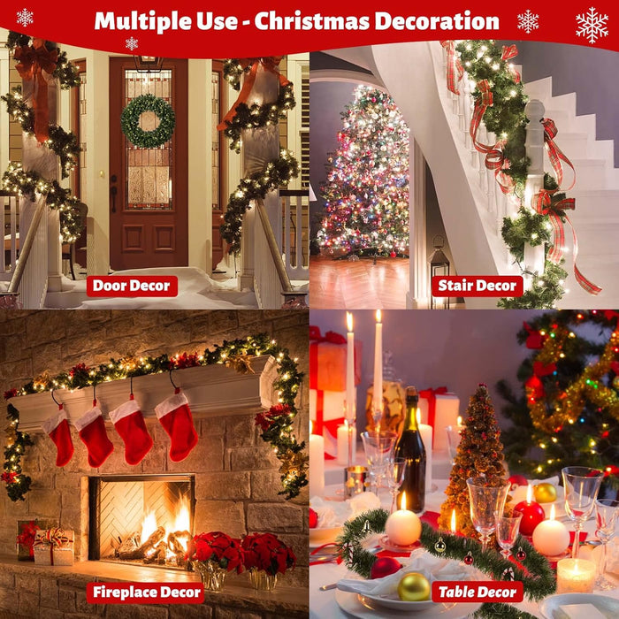 5 Pack 250FT Christmas White Garland Flower for Christmas and Non-Lit Soft Holiday Decor for Outdoor Indoor Artificial Christmas Twist Garland Home Artificial Wedding Party Decoration