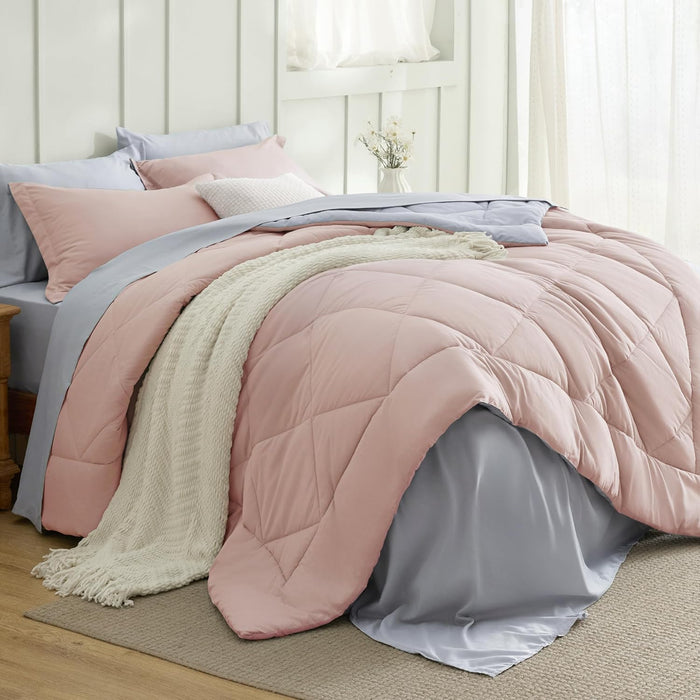 Bedsure Queen Comforter Set - 7 Pieces Reversible Grey Bedding, Queen Size Bed Set for All Seasons, Bed in a Bag with Down Alternative Comforter, Sheets, Pillowcases & Shams