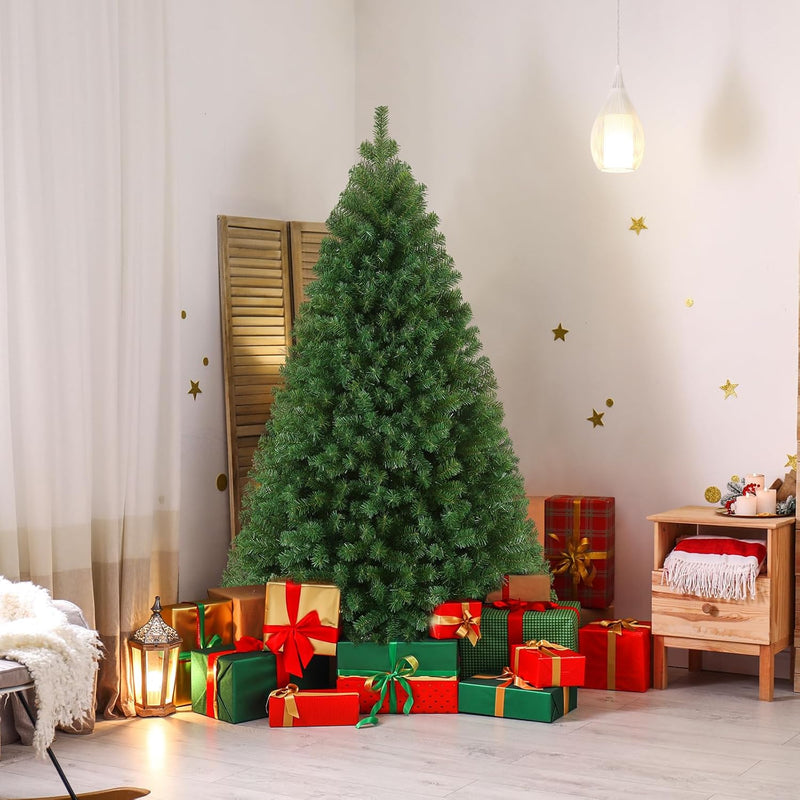 6FT Unlit Artificial Christmas Tree for Holiday Decoration, Premium Hinged Spruce Green Xmas Tree with 800 Branch Tips and Foldable Metal Stand for Home, Office, Party