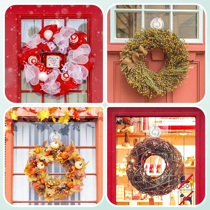 VIS'V Wreath Hanger, Large Suction Cup Wreath Hooks with Wipes, Heavy Duty, 22 LB Capacity, Removable and Reusable, Clear, 2 Pcs