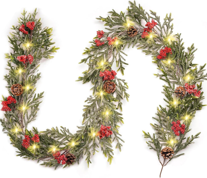 RICHMYC Christmas Garlands Norfolk Pine Garland 6FT 2PCS Artificial Faux Greenery Cedar Garlands Real Touch for Holiday Mantle Home Thanksgiving Fireplace Table Indoor Outdoor Porch Decor
