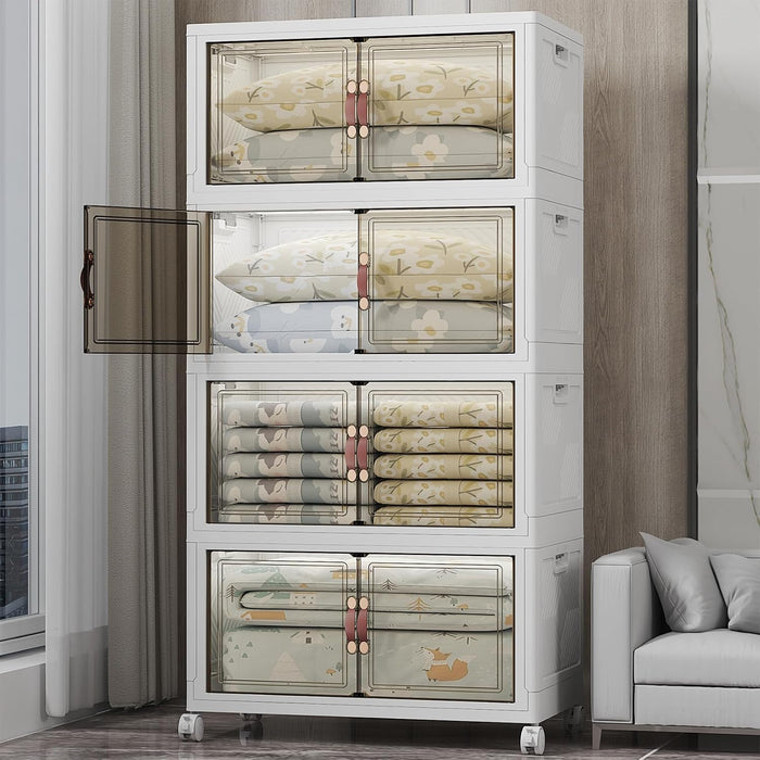 Extra Large Stackable Storage Bins with Lids & Wheels & Door, 660QT-165QT/41GAL*4Pack Foldable Collapsible Closet Organizers, Plastic Containers Drawers for Bedroom Dorm Garage Christmas gift