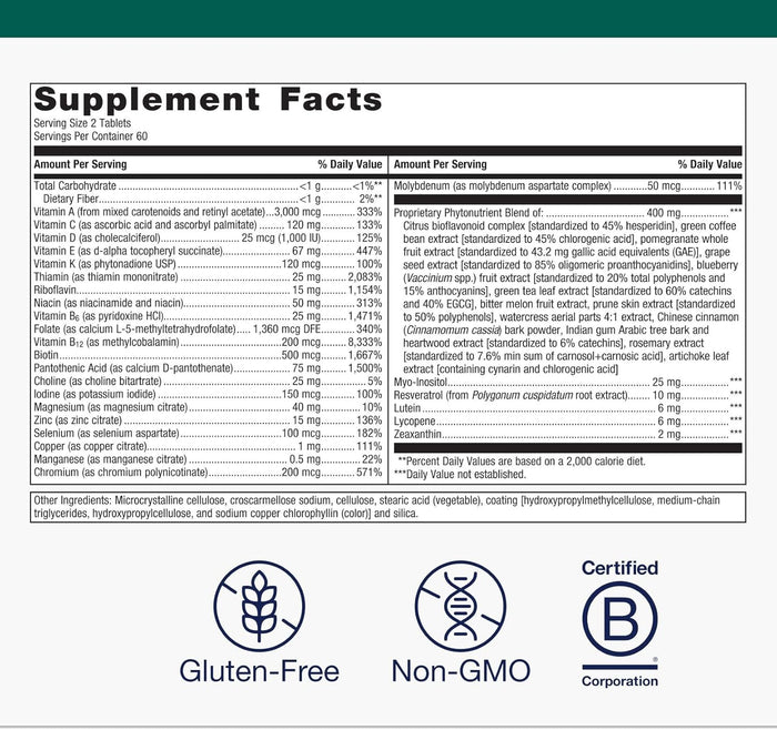 Metagenics PhytoMulti Multivitamin - Supports Healthy Aging, Cellular Health & Overall Wellness - For Men & Women - Over 20 Essential Vitamins & Minerals - With Vitamin B6, Lutein & Zinc - 120 Tablets