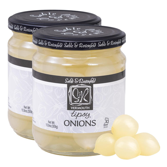 Sable & Rosenfeld Vermouth Tipsy Onions, 10.9 oz (Pack of 6), Gourmet Pickled Silverskin Cocktail Onions in Jar, Kosher, Gluten-Free Martini Garnish
