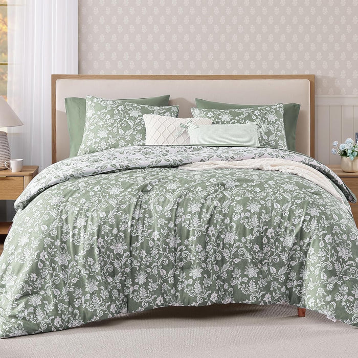 Queen Comforter Set -7 Pieces Terrecotta Floral Comforter Set for All Seasons, Bed in a Bag Queen with Botanical Flowers Comforter, Sheets, Pillowcases & Shams