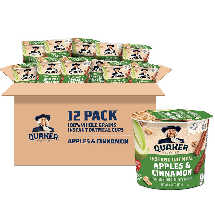 Quaker Instant Oatmeal Express Cups, Maple & Brown Sugar, 1.69 Ounce (Pack of 12)