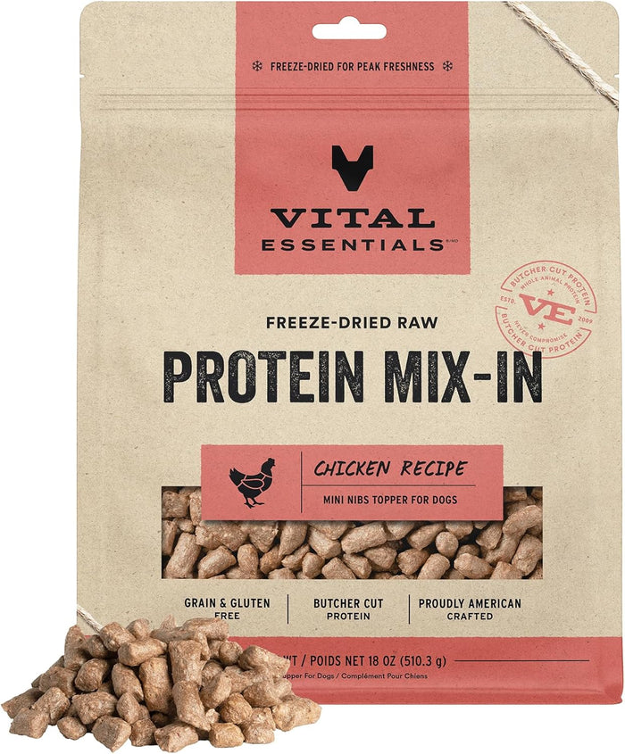 Vital Essentials Freeze-Dried Raw Protein Mix-in Dog Food Topper, Rabbit Mini Nibs Topper for Dogs, 18 oz