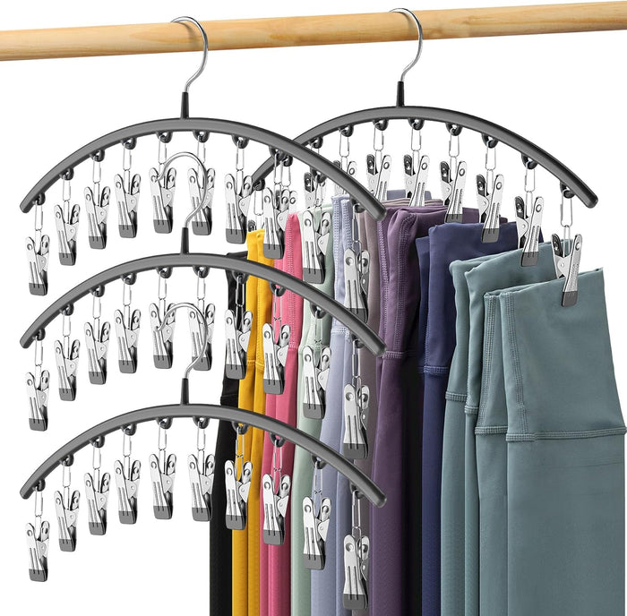 Legging Organizer for Closet, Metal Yoga Pants Hangers 2 Pack w/10 Clips Holds 20 Leggings, Space Saving Hanging Closet Organizer w/Rubber Coated Closet Organizers and Storage, Black
