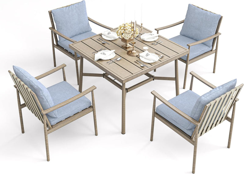 HAPPATIO 7-Piece Outdoor Dining Set for 6, Aluminum Patio Dining Set Includes 6 Swivel Dining Chairs and 1 Large Rectangular Table with Umbrella Hole, Patio Furniture Set for Lawn, Porch, Grey