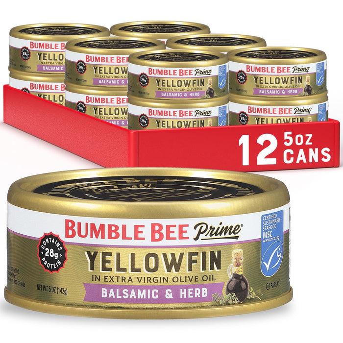 Bumble Bee Prime Solid White Albacore Tuna in Water, 5 oz Cans (Pack of 4) - Premium Wild Caught Tuna - 32g Protein per Serving - Non-GMO Project Verified, Gluten Free, Kosher