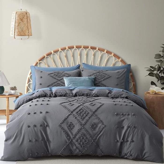 Oli Anderson Tufted Duvet Cover Queen Size, Soft and Lightweight Duvet Covers Set for All Seasons, 3 Pieces Boho Embroidery Shabby Chic Bedding Set (Pumpkin Brown, Queen, 90"×90")