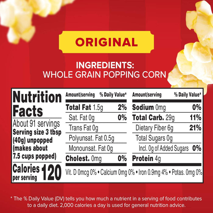 Orville Redenbacher's Gourmet Popcorn Kernels, Original Yellow, 4g Fiber Per Serving, Movie Night Supplies, 8 lb.
