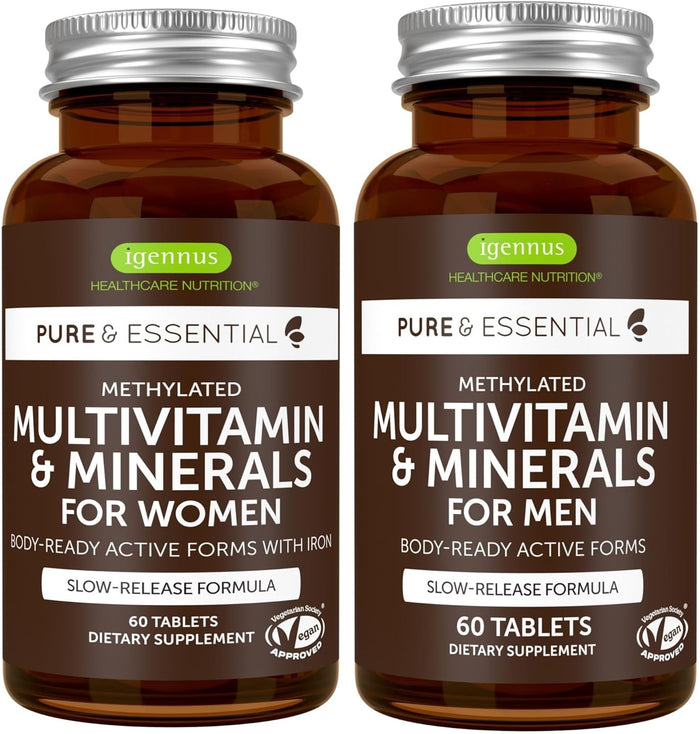 Igennus High Potency Methylated Multivitamin for Women, Pure & Clean Ingredients, MTHFR Supplement with Active B-Vitamins, Vitamin K2 MK7, Gentle Iron, Sustained Released, Non-GMO & Halal, 60 Tablets