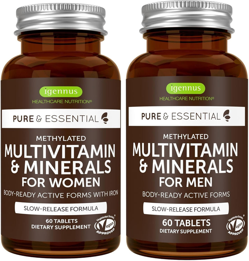 Igennus High Potency Methylated Multivitamin for Women, Pure & Clean Ingredients, MTHFR Supplement with Active B-Vitamins, Vitamin K2 MK7, Gentle Iron, Sustained Released, Non-GMO & Halal, 60 Tablets