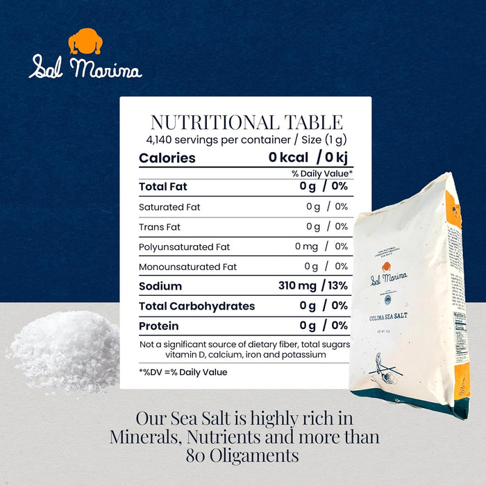SAL MARINA | Unrefined Colima Sea Salt 9lbs | Kosher Salt 100% Natural - Vegan Gluten Free Organic Table Salt Seasoning Food